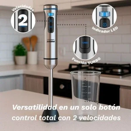 Grunkel Batidora de Mano BM-2000SET 2000W 0.8L con Vaso, Picadora, Varilla y Soporte